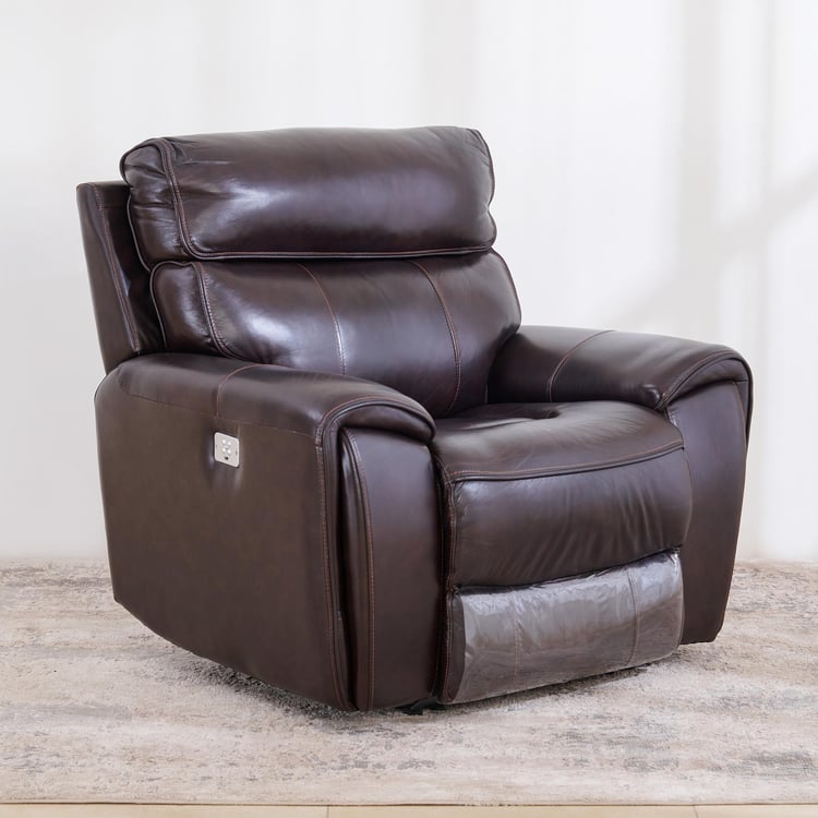 (Refurbished) Helsinki Half Leather 1-Seater Electric Recliner - Brown