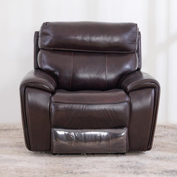 (Refurbished) Helsinki Half Leather 1-Seater Electric Recliner - Brown