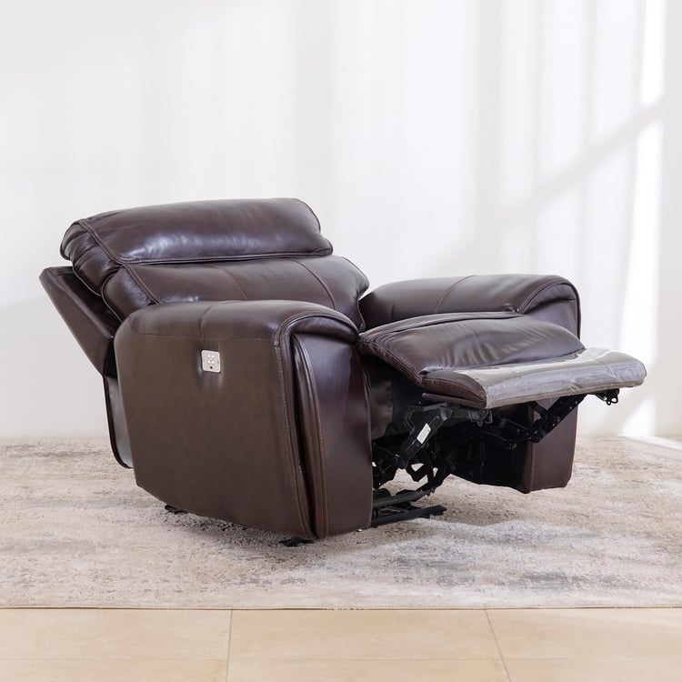 (Refurbished) Helsinki Half Leather 1-Seater Electric Recliner - Brown