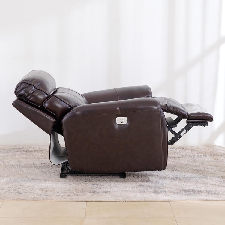 (Refurbished) Helsinki Half Leather 1-Seater Electric Recliner - Brown