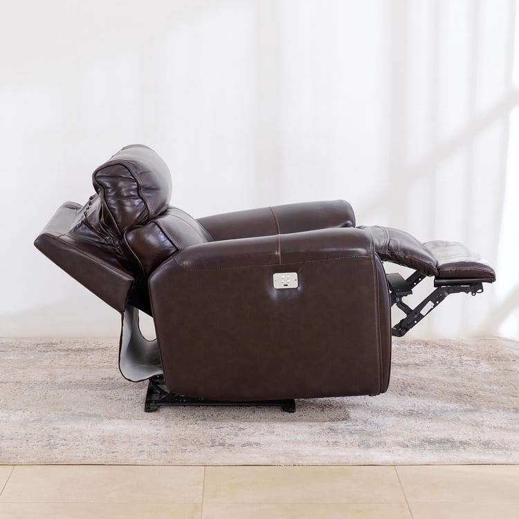 (Refurbished) Helsinki Half Leather 1-Seater Electric Recliner - Brown