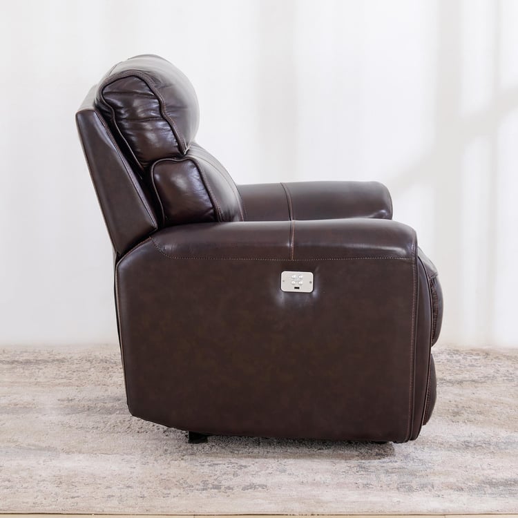 (Refurbished) Helsinki Half Leather 1-Seater Electric Recliner - Brown