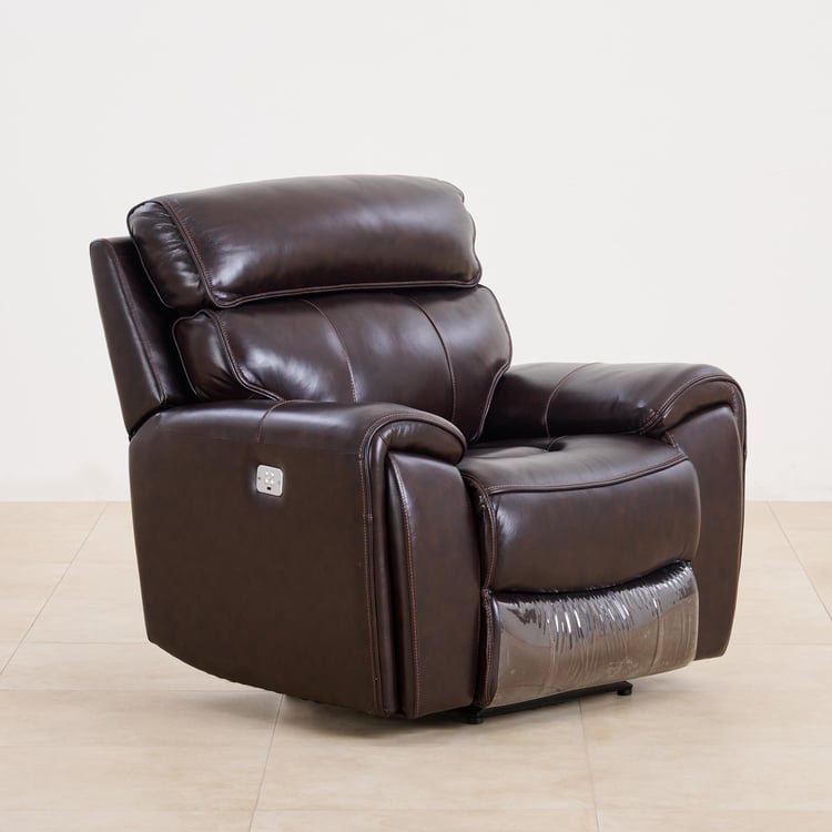 (Refurbished) Helsinki Half Leather 1-Seater Electric Recliner - Brown