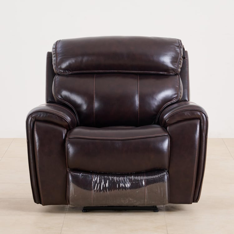 (Refurbished) Helsinki Half Leather 1-Seater Electric Recliner - Brown