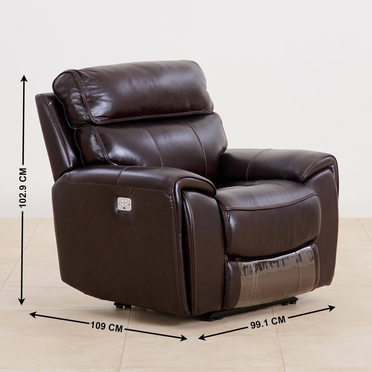 (Refurbished) Helsinki Half Leather 1-Seater Electric Recliner - Brown