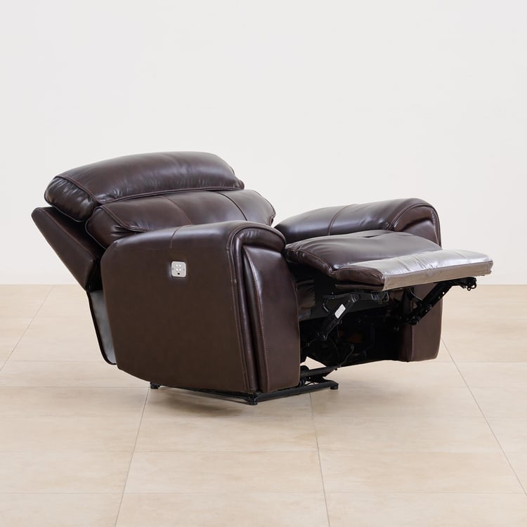 (Refurbished) Helsinki Half Leather 1-Seater Electric Recliner - Brown