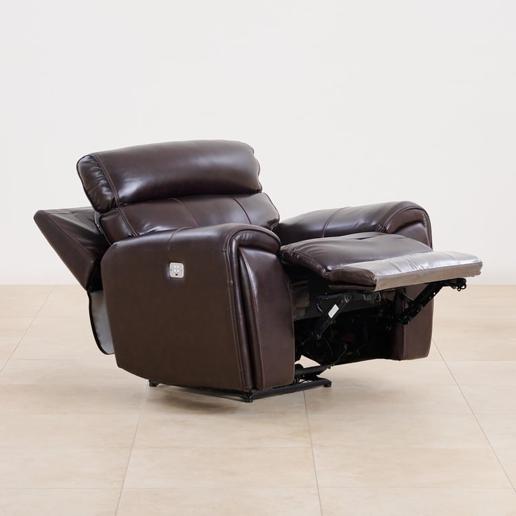 (Refurbished) Helsinki Half Leather 1-Seater Electric Recliner - Brown