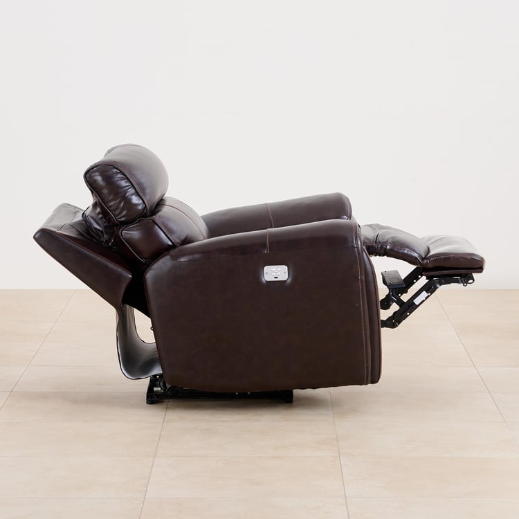 (Refurbished) Helsinki Half Leather 1-Seater Electric Recliner - Brown