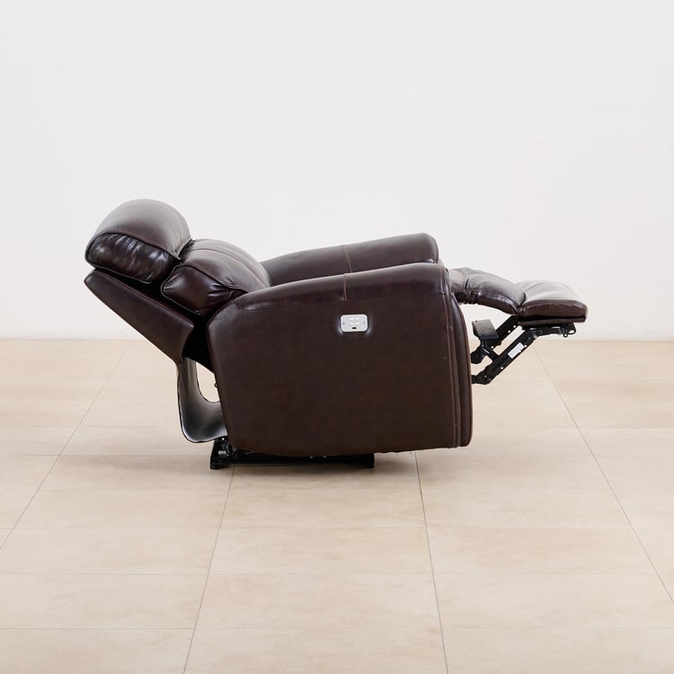 (Refurbished) Helsinki Half Leather 1-Seater Electric Recliner - Brown