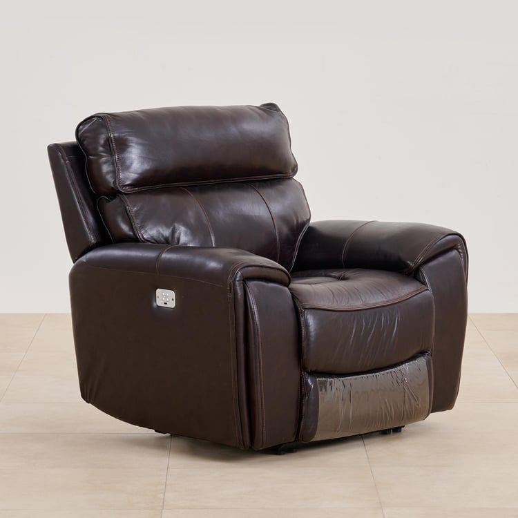 (Refurbished) Helsinki Half Leather 1-Seater Electric Recliner - Brown