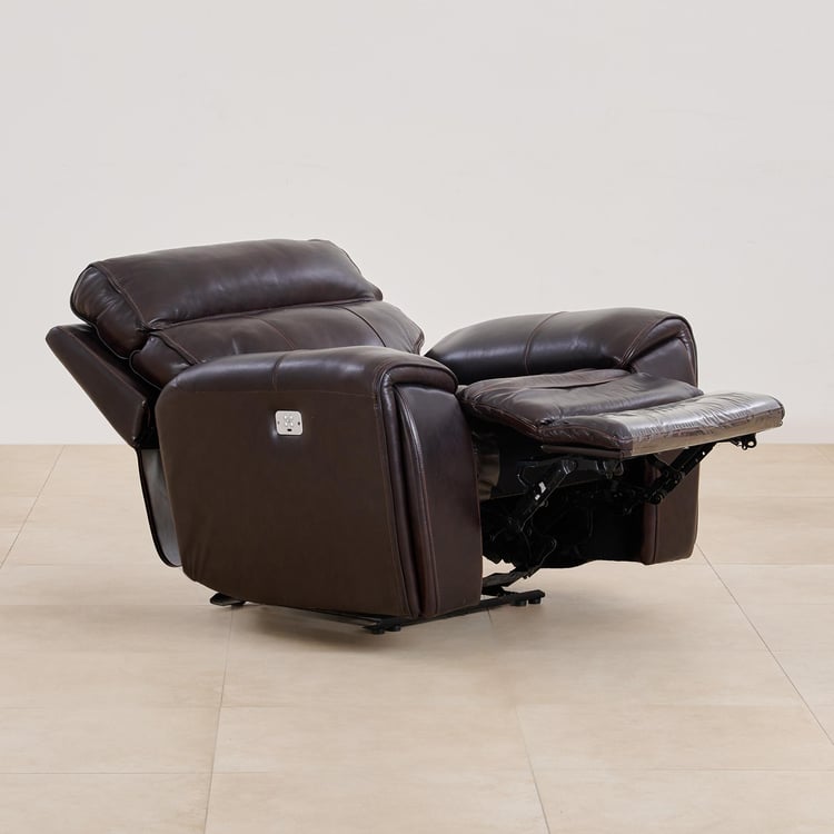 (Refurbished) Helsinki Half Leather 1-Seater Electric Recliner - Brown