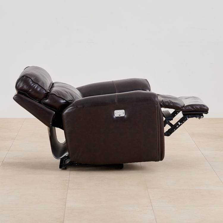 (Refurbished) Helsinki Half Leather 1-Seater Electric Recliner - Brown