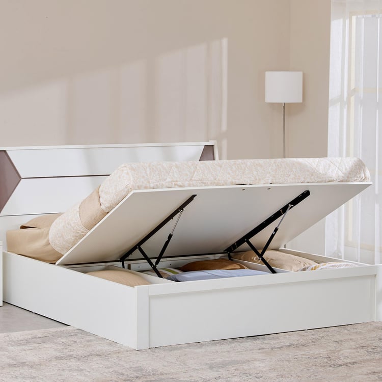 Quadro Edge Queen Bed with Hydraulic Storage - White