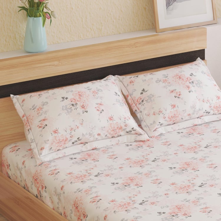 Ezra Bisque 144TC Floral Print 3Pcs Queen Bedsheet Set