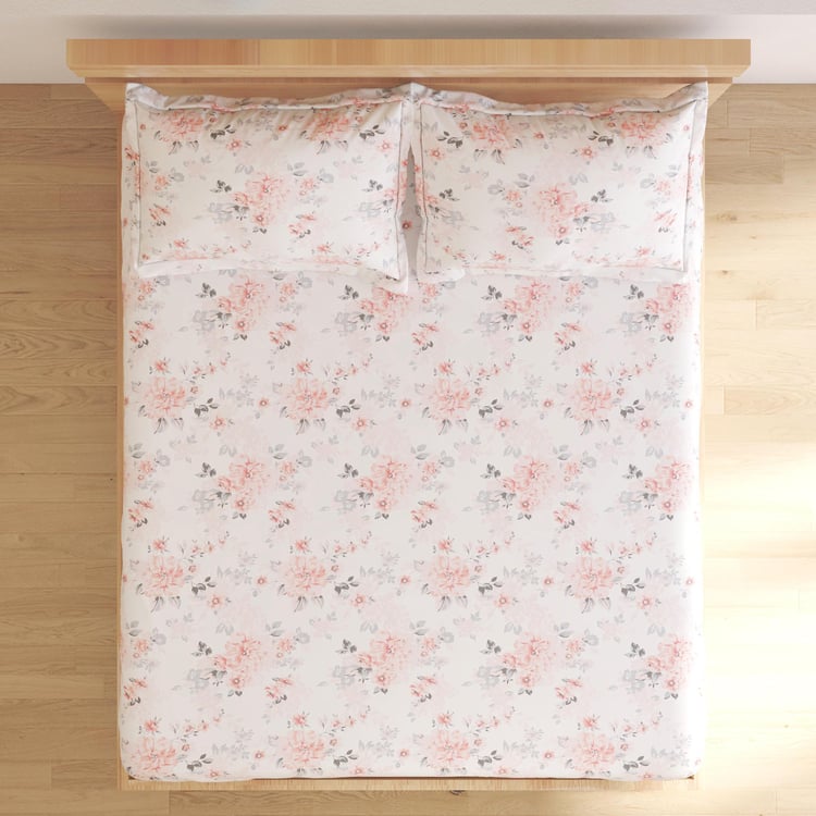 Ezra Bisque 144TC Floral Print 3Pcs Queen Bedsheet Set