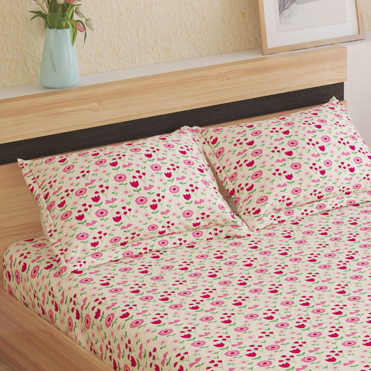 Ezra Dove 144TC Floral Print 3Pcs Queen Bedsheet Set