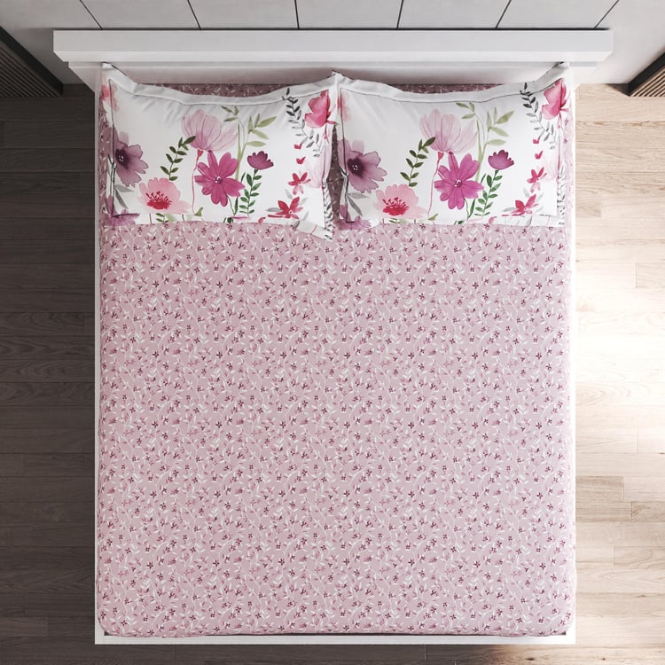 Restful Reflections Cotton 250TC Floral Print 3Pcs King Fitted Bedsheet Set