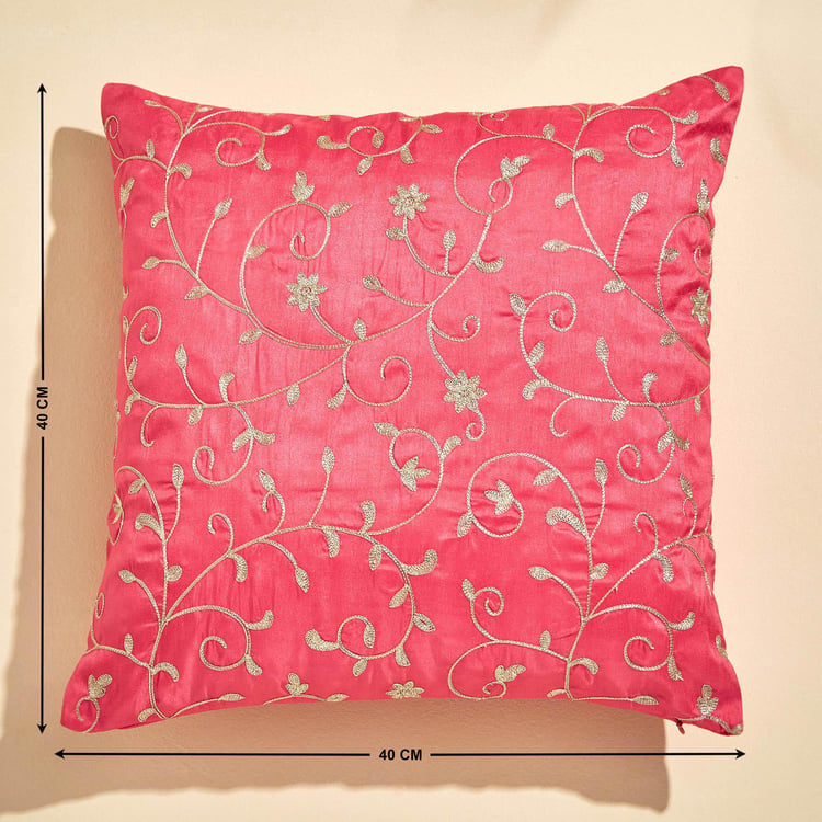 Velour Embroidered Cushion Cover - 40x40cm