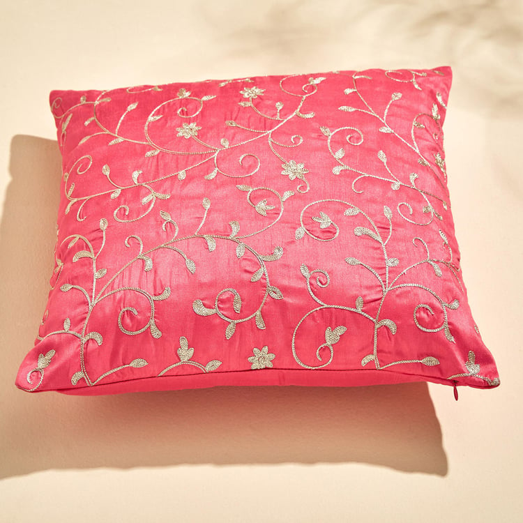 Velour Embroidered Cushion Cover - 40x40cm