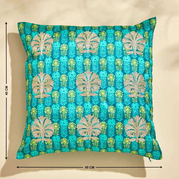 Velour Embroidered Cushion Cover - 40x40cm