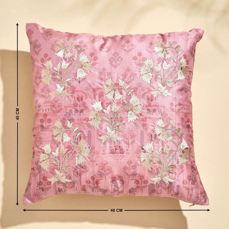 Velour Embroidered Cushion Cover - 40x40cm