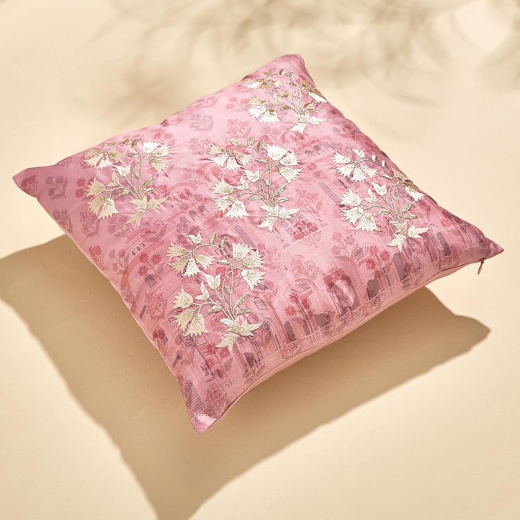 Velour Embroidered Cushion Cover - 40x40cm