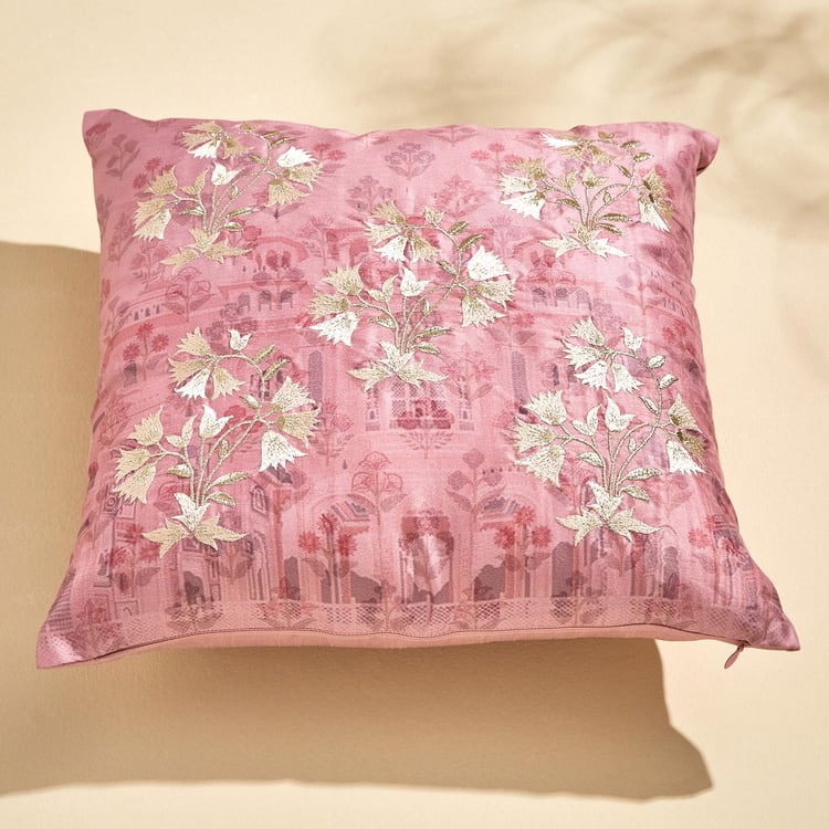 Velour Embroidered Cushion Cover - 40x40cm