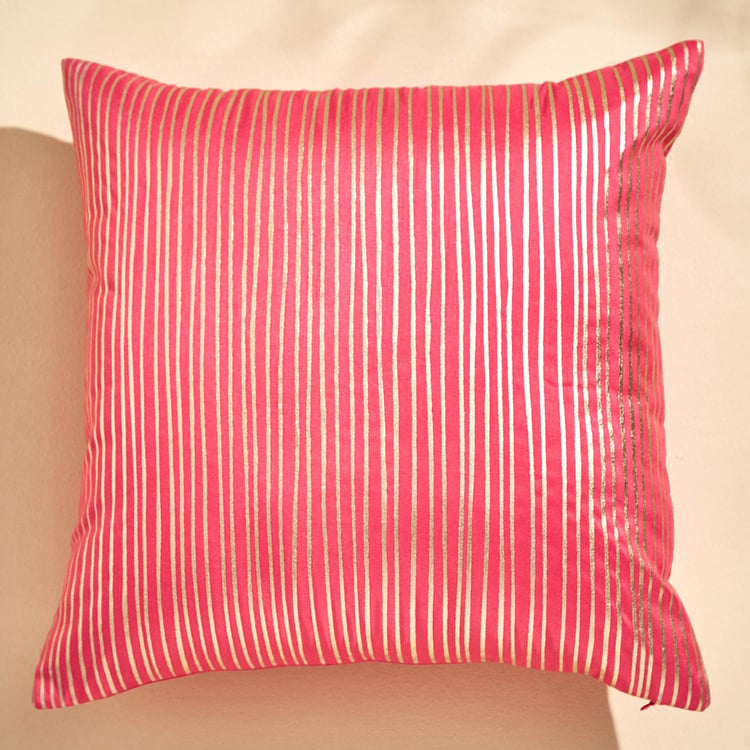 Velour Striped Foil Print Cushion Cover - 40x40cm