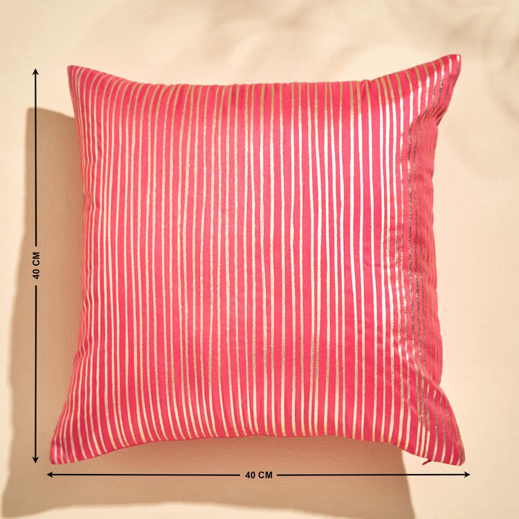 Velour Striped Foil Print Cushion Cover - 40x40cm