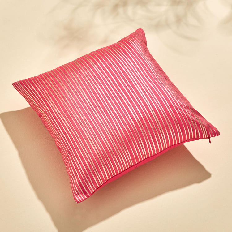 Velour Striped Foil Print Cushion Cover - 40x40cm