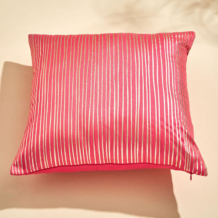 Velour Striped Foil Print Cushion Cover - 40x40cm