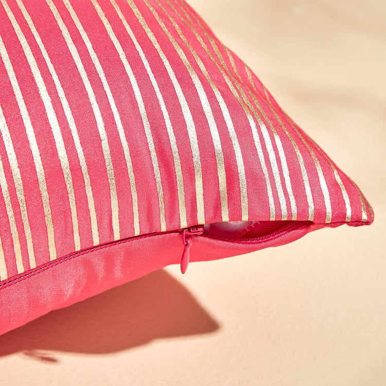 Velour Striped Foil Print Cushion Cover - 40x40cm