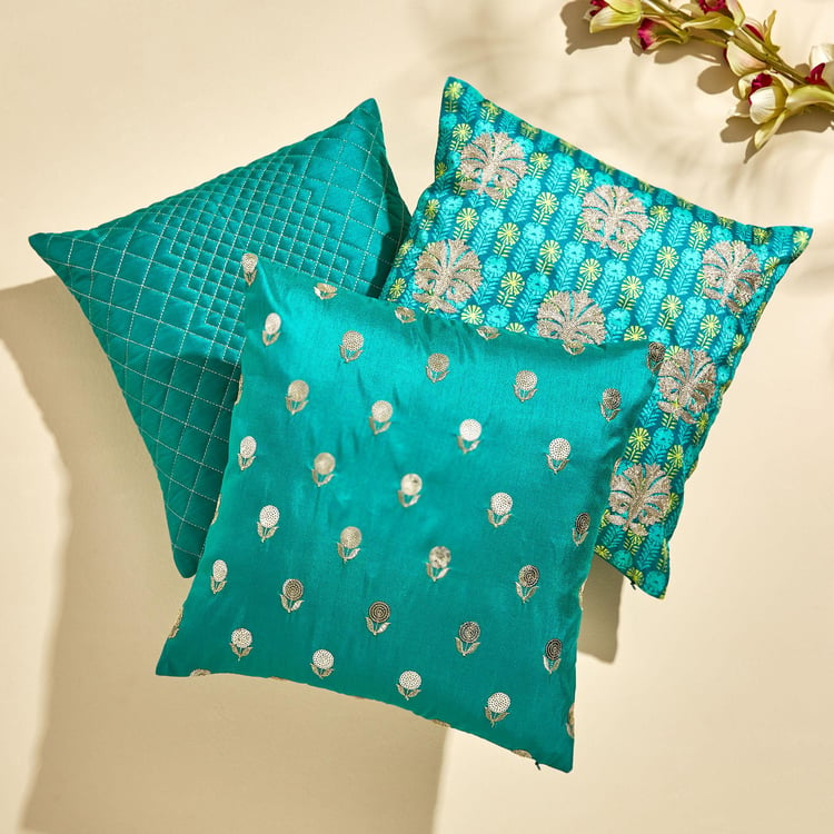 Velour Zari Quilted Cushion Cover - 40x40cm