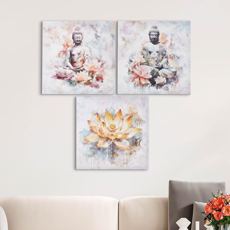 Brezza Set of 3 Canvas Buddha and Lotus Picture Frames