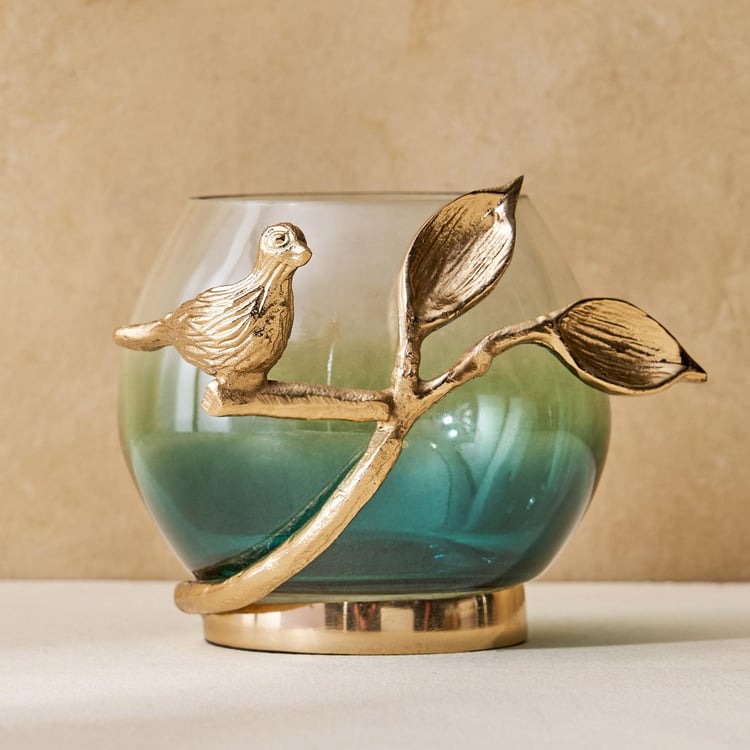 Splendid Goldcrest Gloria Glass Bird Votive Holder