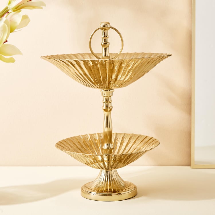 Hoovu Flor Metal 2-Tier Ribbed Cake Stand