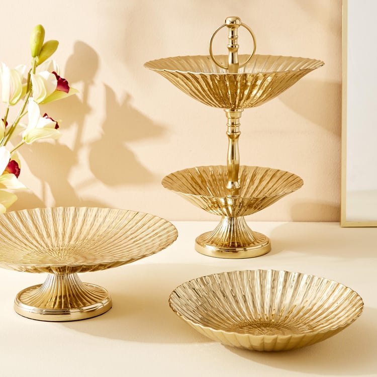 Hoovu Flor Metal 2-Tier Ribbed Cake Stand