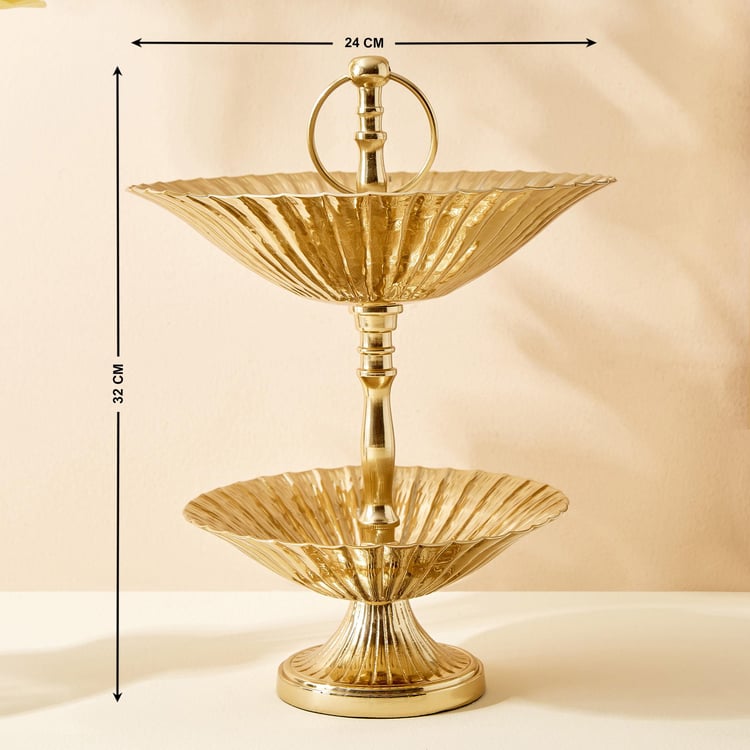 Hoovu Flor Metal 2-Tier Ribbed Cake Stand