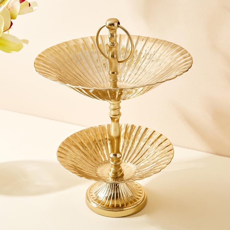 Hoovu Flor Metal 2-Tier Ribbed Cake Stand