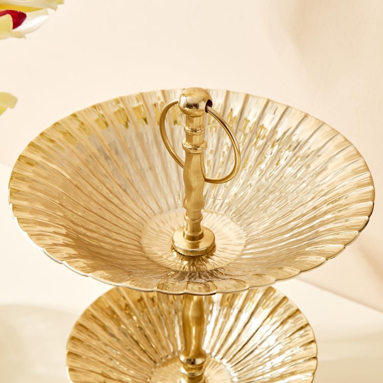 Hoovu Flor Metal 2-Tier Ribbed Cake Stand