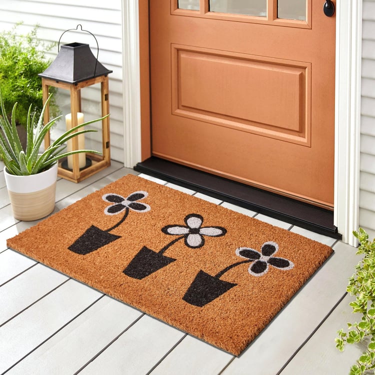 Stencila Coir Floral Print Doormat - 60x40cm