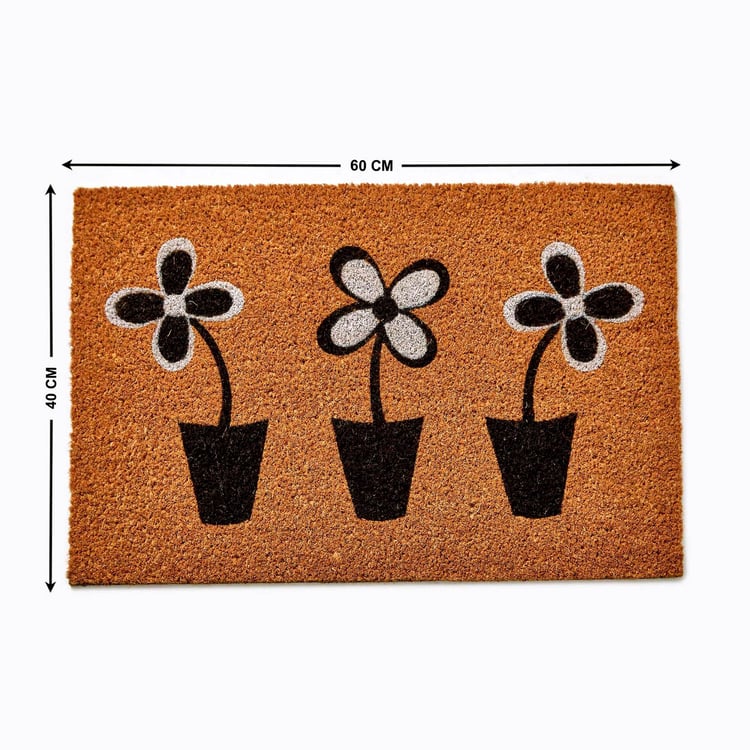 Stencila Coir Floral Print Doormat - 60x40cm