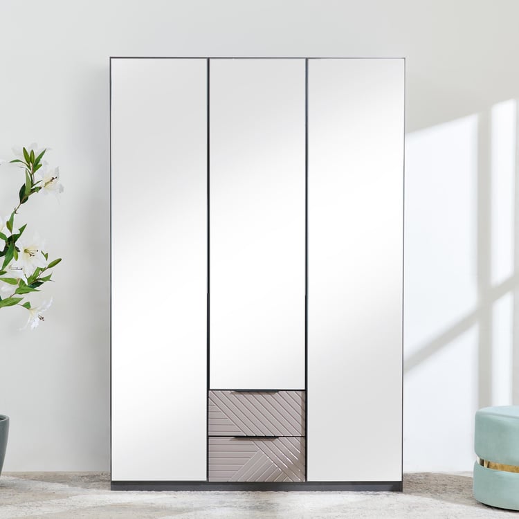 Connect 3-Door Wardrobe with Mirror and Drawer - Grey