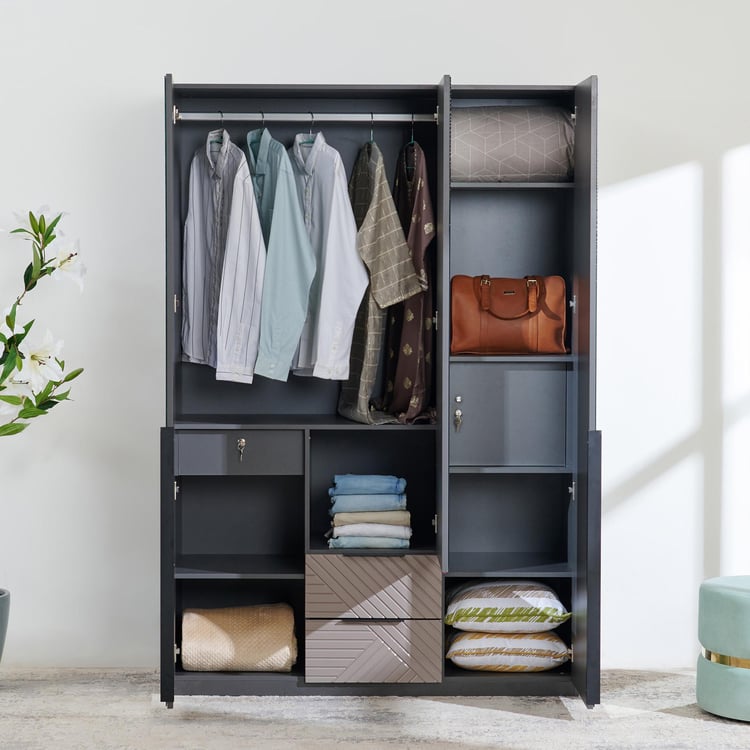 Connect 3-Door Wardrobe with Mirror and Drawer - Grey