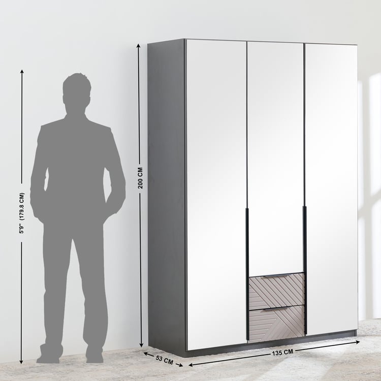 Connect 3-Door Wardrobe with Mirror and Drawer - Grey