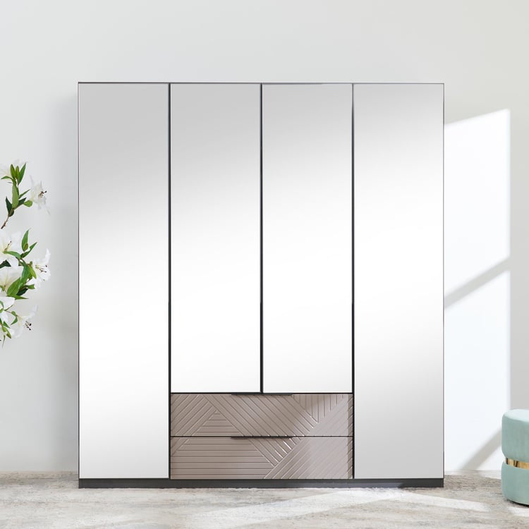 Connect 4-Door Wardrobe with Mirror and Drawer - Grey