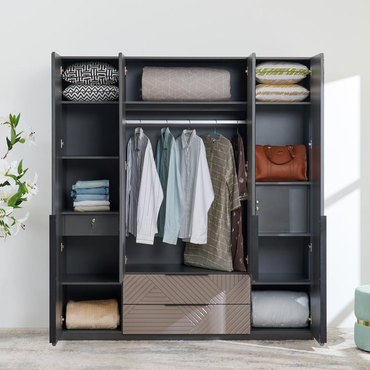 Connect 4-Door Wardrobe with Mirror and Drawer - Grey