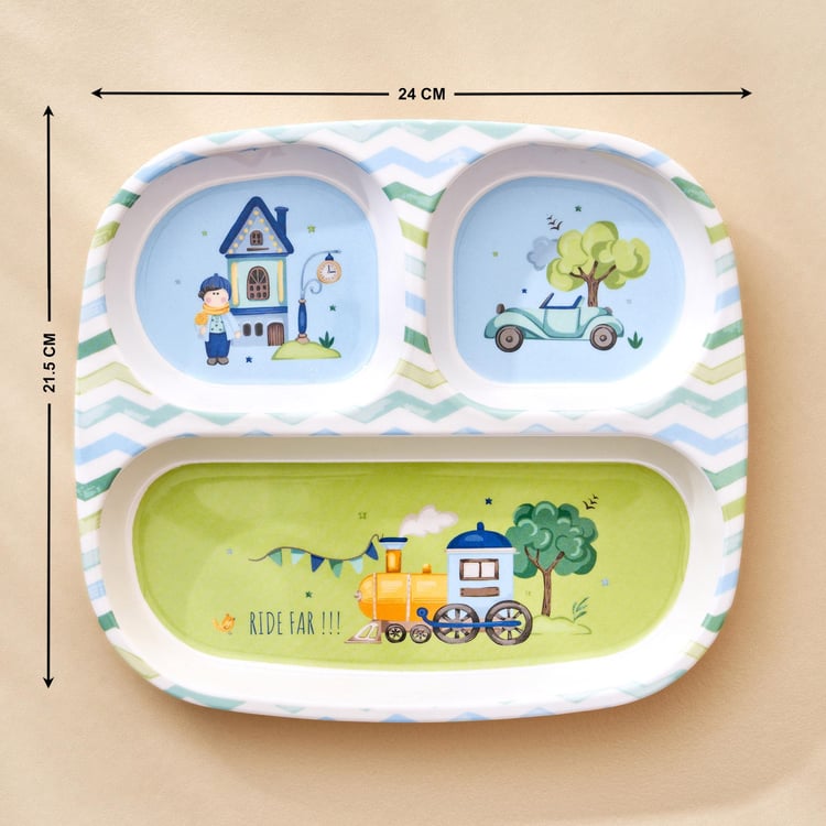 Slate Kids Melamine Printed 3 Partition Plate - 24x21.5cm