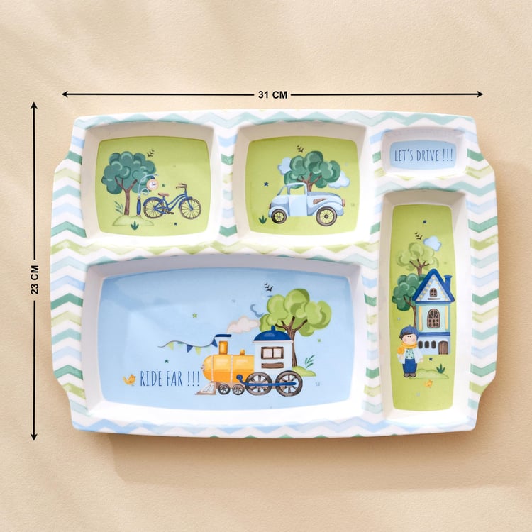 Slate Kids Melamine Printed 5 Partition Plate - 31x23cm