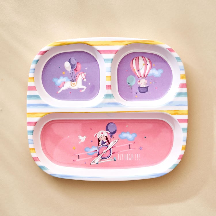 Slate Kids Melamine Printed 3 Partition Plate - 24x21.5cm